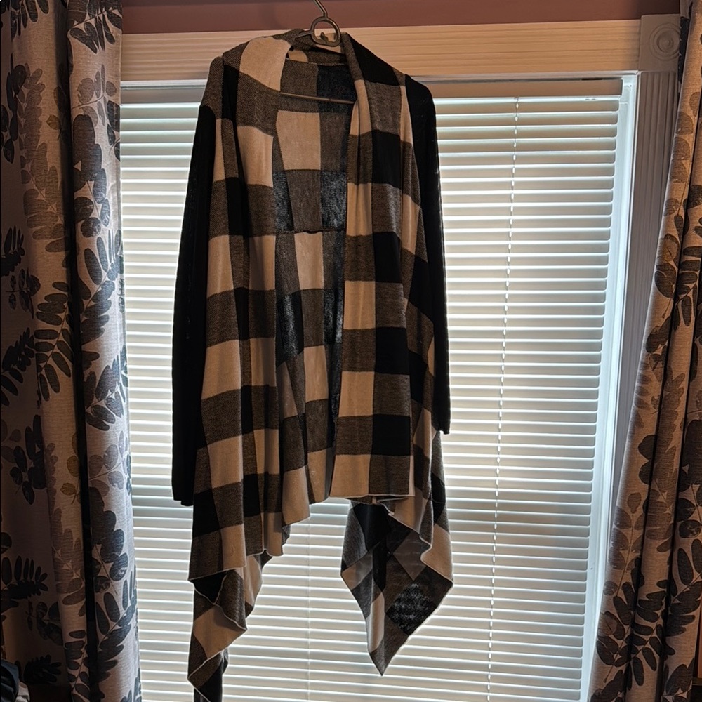 Black and White Plaid Open Front Cardigan